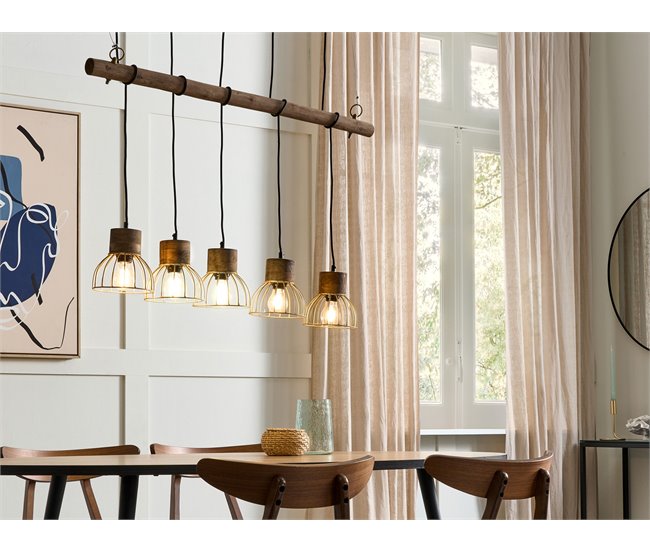 Conforama Lámpara De Techo De Madera De Mango Clara/latón 115 Cm VARADA