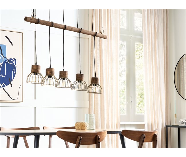 Conforama Lámpara De Techo De Madera De Mango Clara/latón 115 Cm VARADA