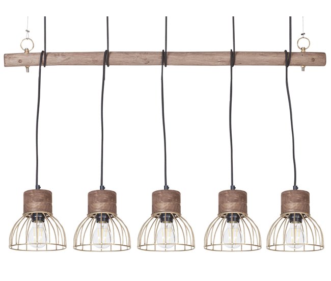 Conforama Lámpara de techo de madera de mango clara/latón 115 cm VARADA