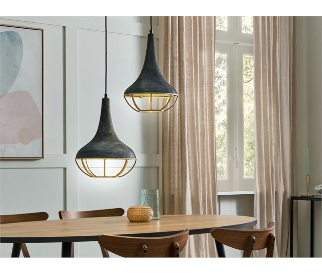 Conforama Lámpara De Techo De Madera De Mango Negro/latón BAGMATI