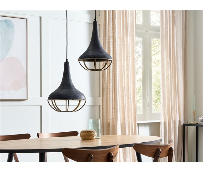 Conforama Lámpara De Techo De Madera De Mango Negro/latón BAGMATI
