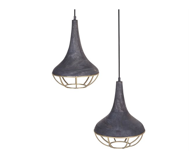 Conforama Lámpara de techo de madera de mango negro/latón BAGMATI