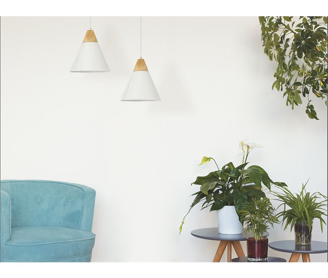 Conforama Lámpara De Techo De Metal Blanco/madera Clara 132 Cm ALBANO