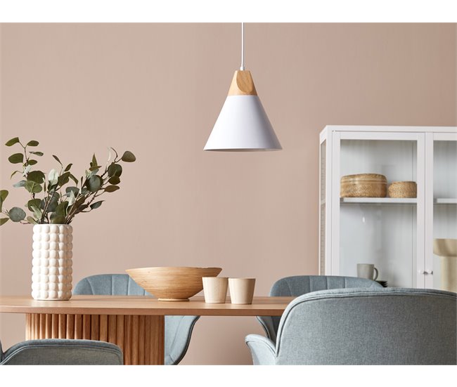 Conforama Lámpara De Techo De Metal Blanco/madera Clara 132 Cm ALBANO
