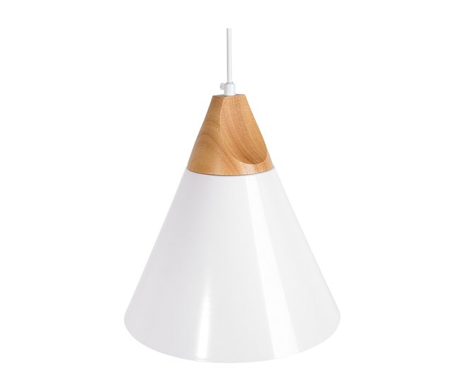 Conforama Lámpara de techo de metal blanco/madera clara 132 cm ALBANO
