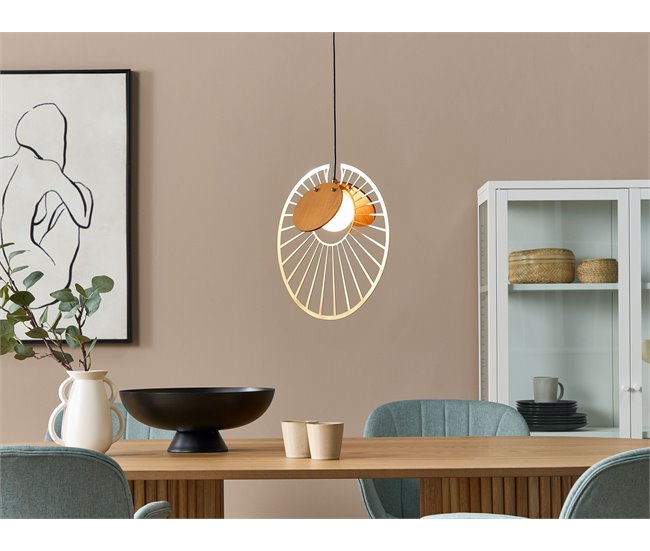 Conforama Lámpara De Techo De Metal Dorado Con Madera Clara BARGO