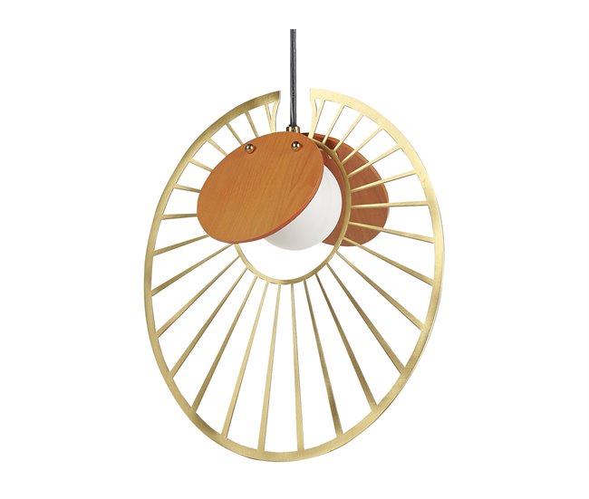 Conforama Lámpara de techo de metal dorado con madera clara BARGO
