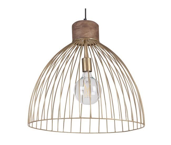 Conforama Lámpara de techo de metal latón/madera clara 150 cm BANAS