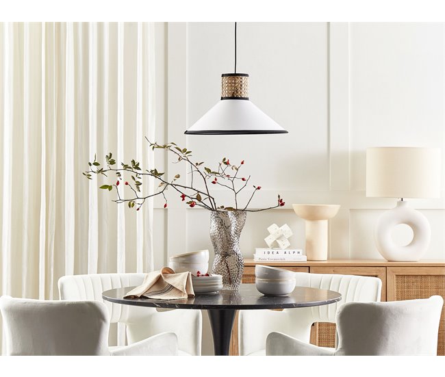 Conforama Lámpara De Techo De Poliéster/ratán/algodón Natural/blanco/negro 188 Cm MANTUA