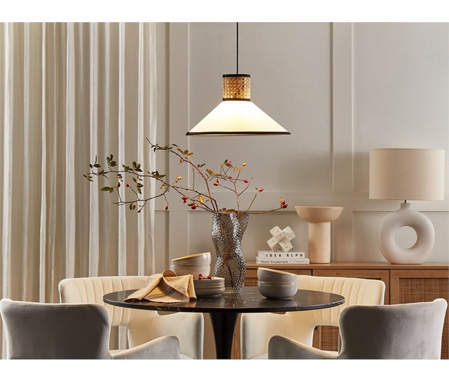 Conforama Lámpara De Techo De Poliéster/ratán/algodón Natural/blanco/negro 188 Cm MANTUA