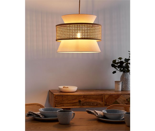 Conforama Lámpara De Techo De Poliéster/ratán/algodón Natural/beige 167 Cm LUYANO