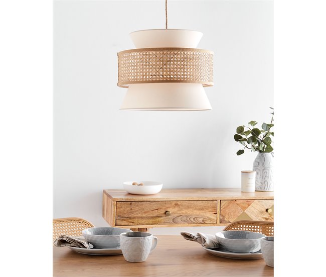 Conforama Lámpara De Techo De Poliéster/ratán/algodón Natural/beige 167 Cm LUYANO