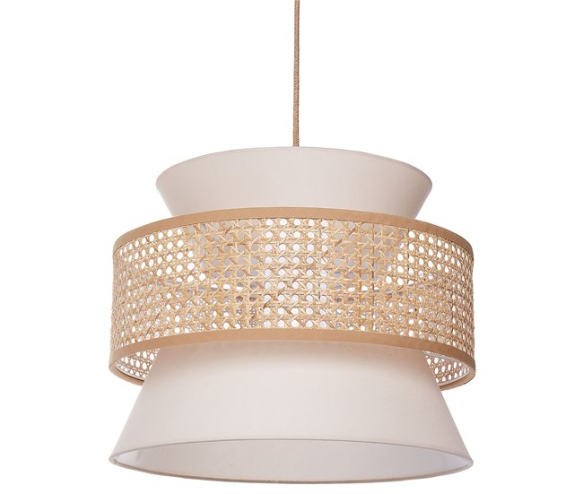 Conforama Lámpara de techo de poliéster/ratán/algodón natural/beige 167 cm LUYANO