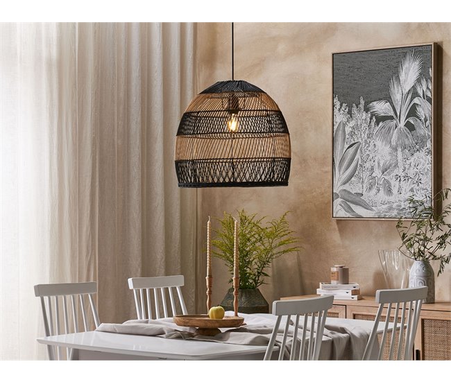 Conforama Lámpara De Techo De Ratán Beige/natural/negro 130 Cm BUMI
