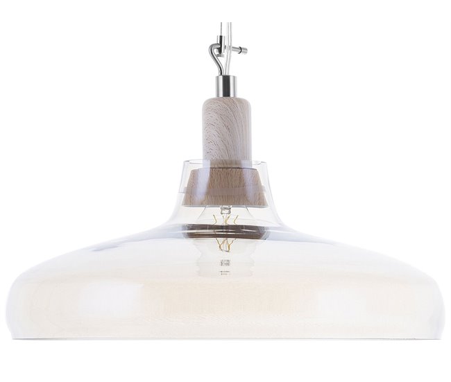 Conforama Lámpara de techo de vidrio transparente/madera clara 129 cm ALIKOS