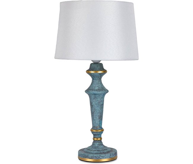 Conforama Lámpara Presume De Casa Burdeos 28*49*28 Azul Envejecido/dorado/tulipa Blanc Ceram/polies