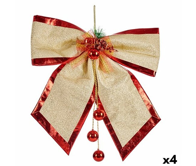 Conforama Lazo Adorno Navideño Rojo Dorado Plástico 53 x 50 x 9 cm (4 Unidades)