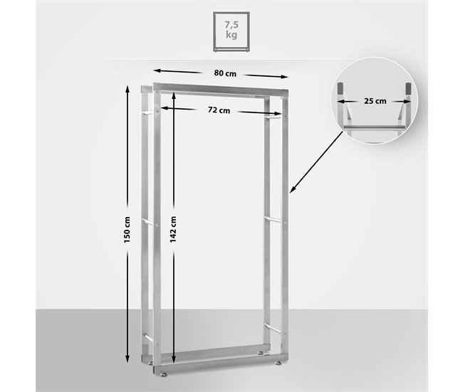 Conforama Leñero Keri De Acero Inoxidable Acero Inoxidable 25X150X80 Cm