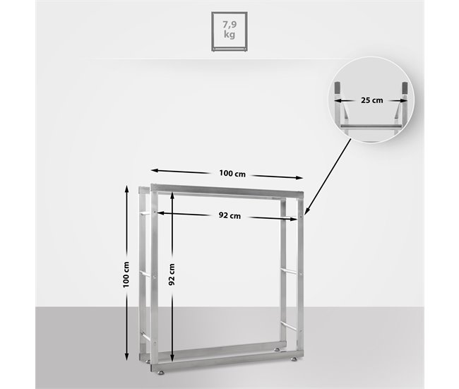 Conforama Leñero Keri De Acero Inoxidable Acero Inoxidable 25X100X100 Cm