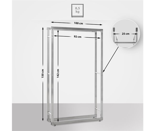 Conforama Leñero Keri De Acero Inoxidable Acero Inoxidable 25X150X100 Cm