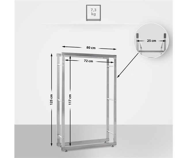 Conforama Leñero Keri De Acero Inoxidable Acero Inoxidable 25X125X80 Cm