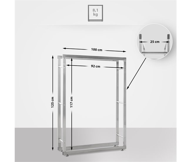 Conforama Leñero Keri De Acero Inoxidable Acero Inoxidable 25X125X100 Cm