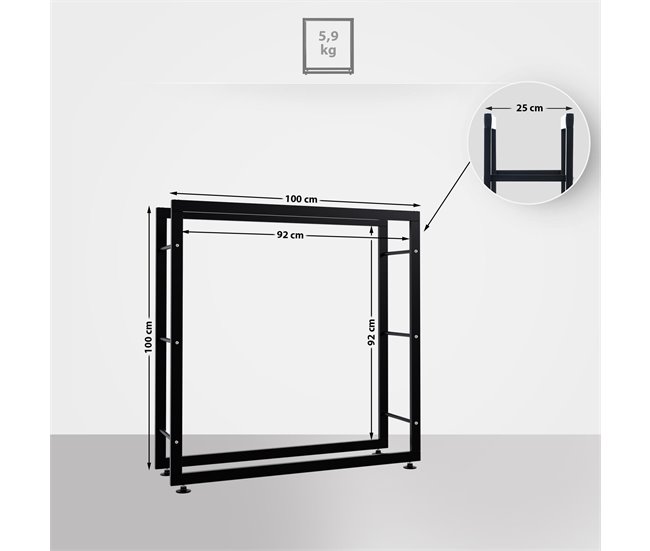 Conforama Leñero Keri De Metal Negro Negro 25X100X100 Cm