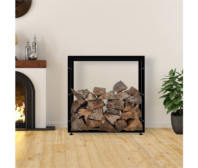 Conforama Leñero Keri De Metal Negro Negro 25X100X100 Cm