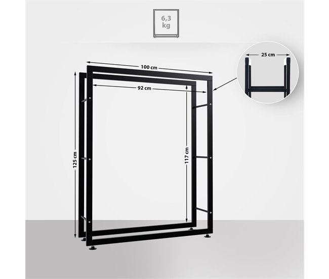 Conforama Leñero Keri De Metal Negro Negro 25X100X125 Cm