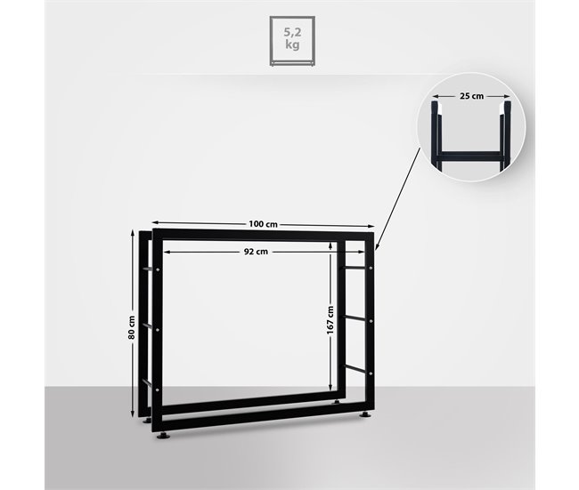 Conforama Leñero Keri De Metal Negro Negro 25X100X80 Cm