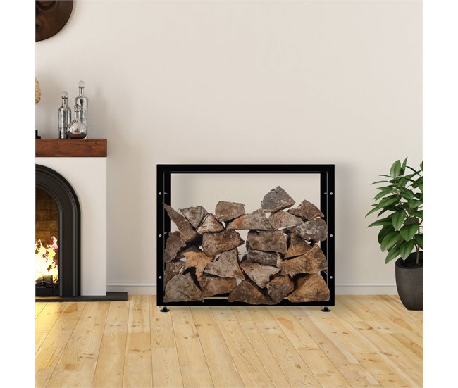 Conforama Leñero Keri De Metal Negro Negro 25X100X80 Cm