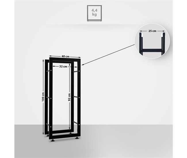 Conforama Leñero Keri De Metal Negro Negro 25X40X100 Cm