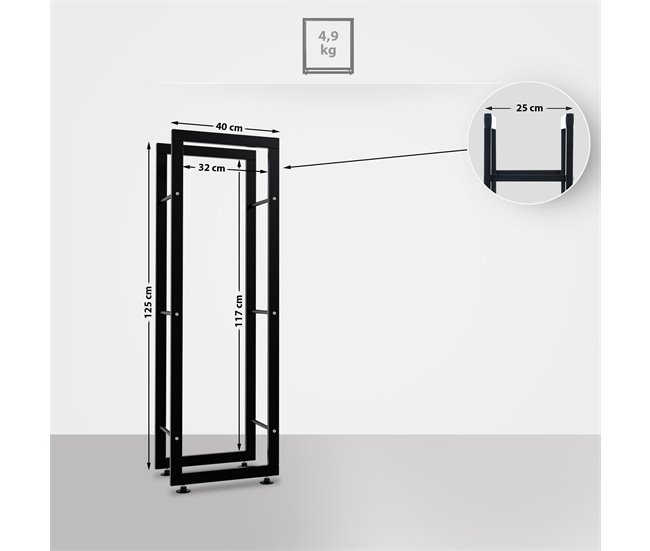 Conforama Leñero Keri De Metal Negro Negro 25X40X125 Cm