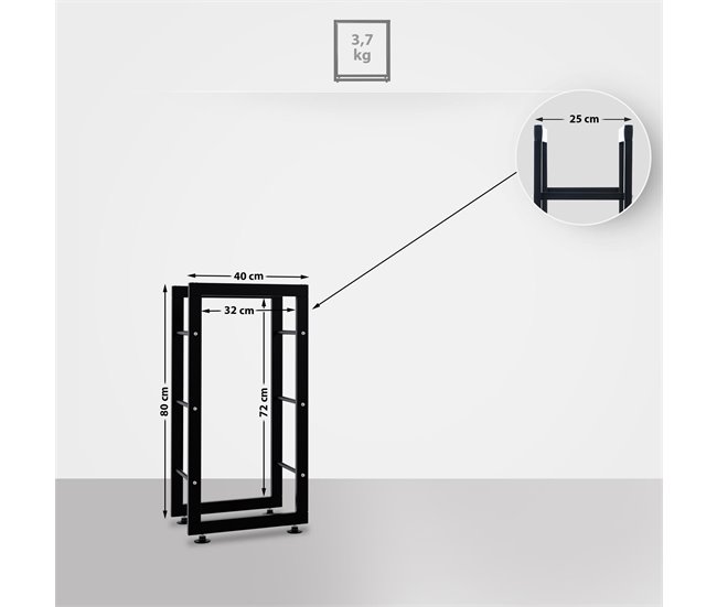 Conforama Leñero Keri De Metal Negro Negro 25X40X80 Cm