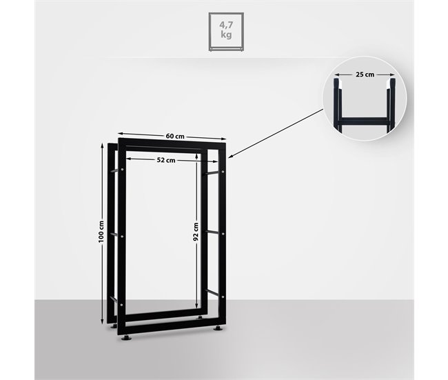 Conforama Leñero Keri De Metal Negro Negro 25X60X100 Cm