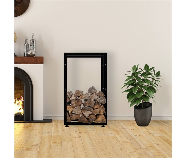 Conforama Leñero Keri De Metal Negro Negro 25X60X100 Cm