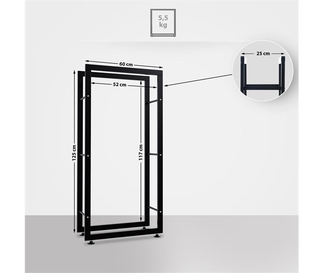 Conforama Leñero Keri De Metal Negro Negro 25X60X125 Cm