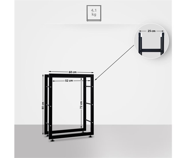 Conforama Leñero Keri De Metal Negro Negro 25X60X80 Cm