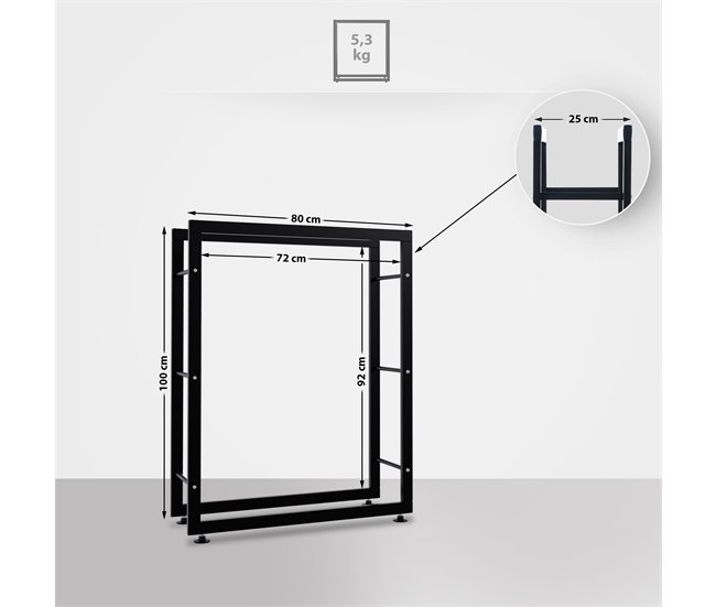 Conforama Leñero Keri De Metal Negro Negro 25X80X100 Cm