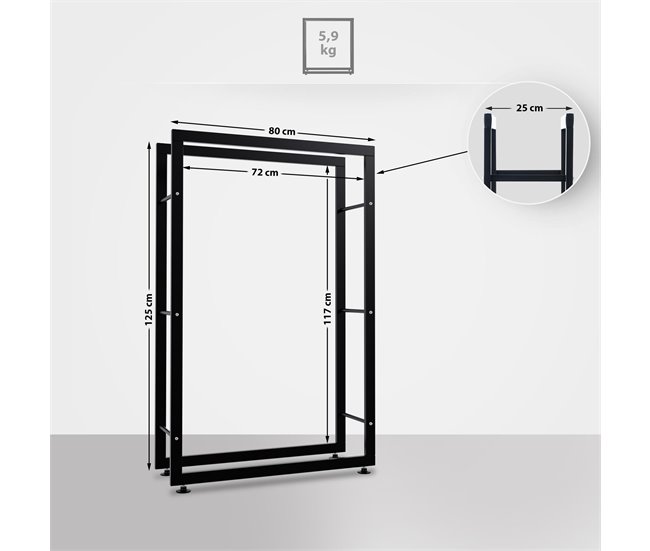 Conforama Leñero Keri De Metal Negro Negro 25X80X125 Cm