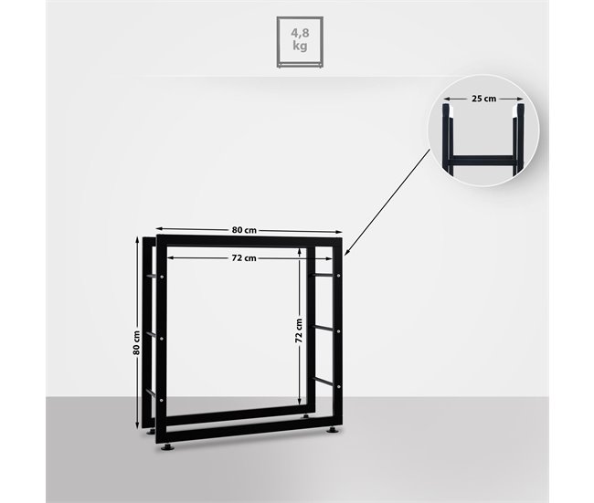 Conforama Leñero Keri De Metal Negro Negro 25X80X80 Cm