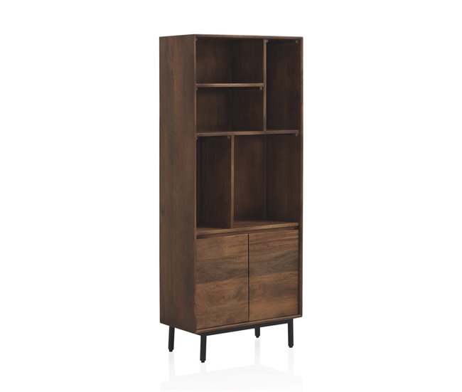 Conforama Librería 2 Puertas Madera Maciza De Mango Lisa Patas Metálicas