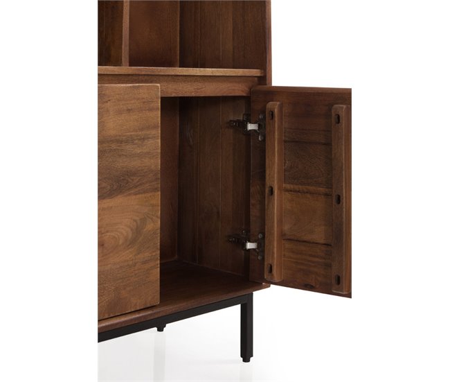 Conforama Librería 2 Puertas Madera Maciza De Mango Lisa Patas Metálicas