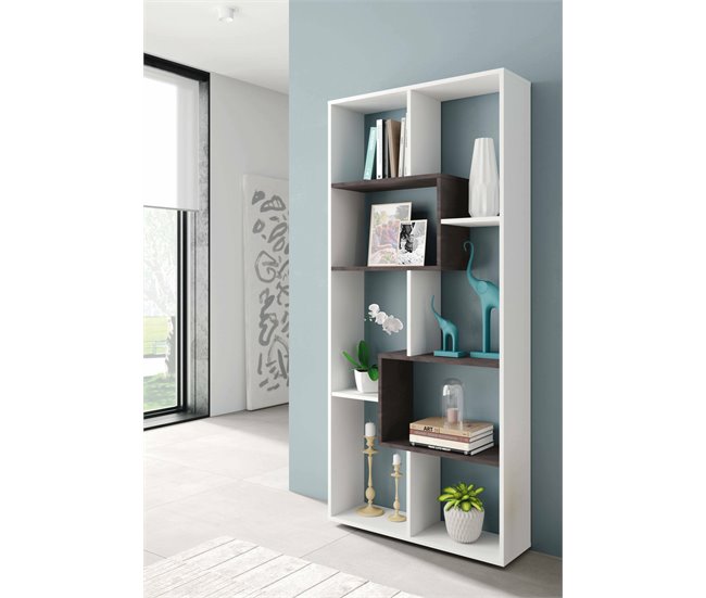 Conforama Librería Ddemira Librería Multiposición Con 8 Compartimentos Estantería De Oficina Estante Separador De Ambientes 80x25h180 Cm Blanco Y Óxido