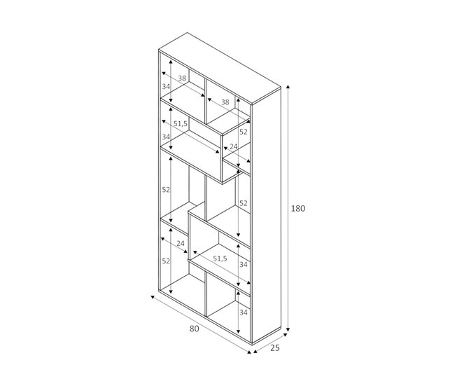 Conforama Librería Ddemira Librería Multiposición Con 8 Compartimentos Estantería De Oficina Estante Separador De Ambientes 80x25h180 Cm Blanco Y Óxido