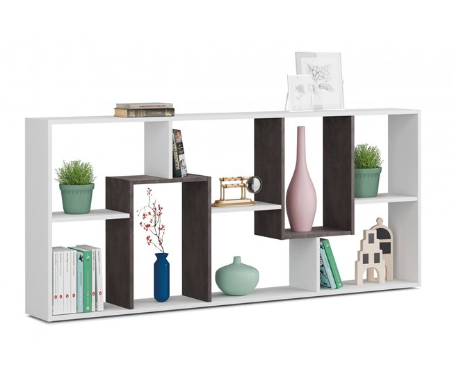 Conforama Librería Ddemira Librería Multiposición Con 8 Compartimentos Estantería De Oficina Estante Separador De Ambientes 80x25h180 Cm Blanco Y Óxido