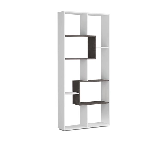 Conforama Librería Ddemira Librería multiposición con 8 compartimentos Estantería de oficina Estante separador de ambientes 80x25h180 cm Blanco y Óxido