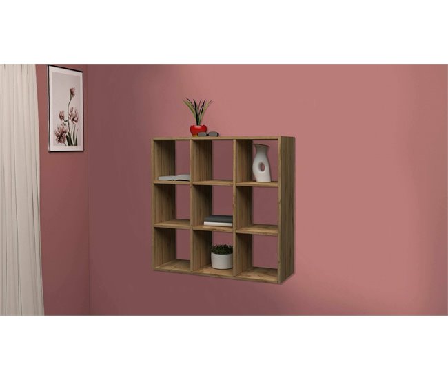Conforama Librería Dmanzar Mueble Con Estantes Biblioteca De Oficina 100% Made In Italy Roble 90x25h90 Cm