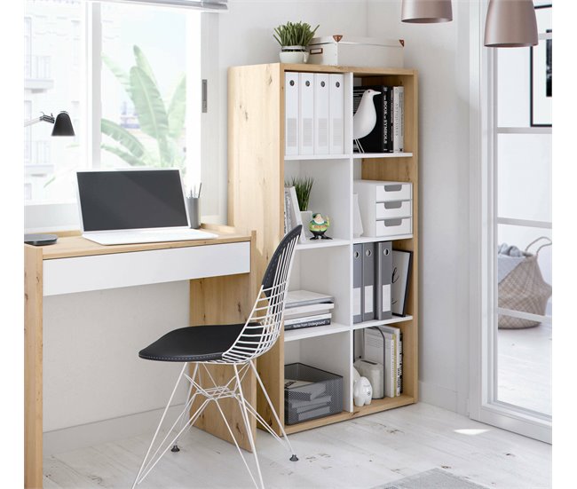 Conforama Librería Dmarini Librería Reversible Con 8 Compartimentos Mueble TV Multiposición 72x33h137 Cm Roble Efecto Nudo Y Blanco