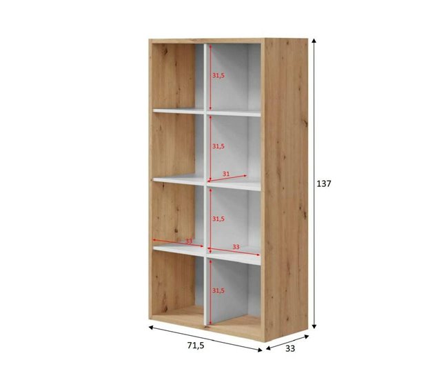 Conforama Librería Dmarini Librería Reversible Con 8 Compartimentos Mueble TV Multiposición 72x33h137 Cm Roble Efecto Nudo Y Blanco